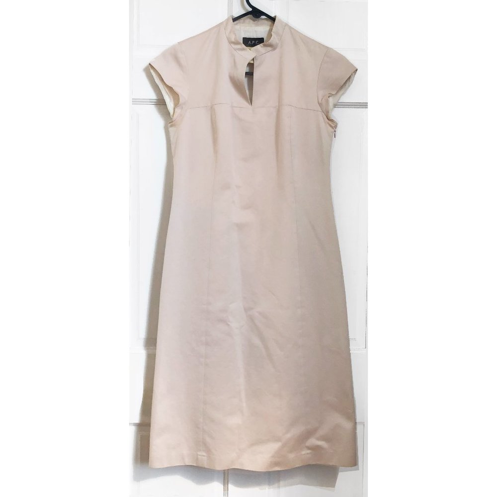 A.P.C. Dress Light Pink Beige Knee Length Cap Sleeve Office Wear Cotton sz 38